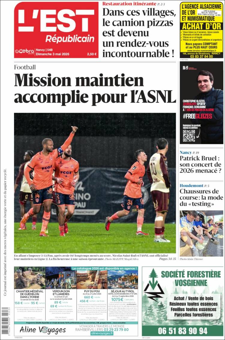 Portada de L'Est Republicain (Francia)