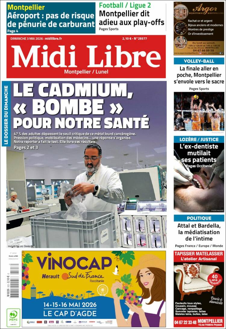Portada de Midi Libre (Francia)