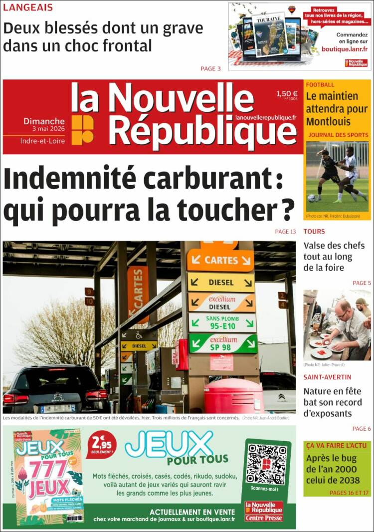 Portada de La Nouvelle Republique (Francia)