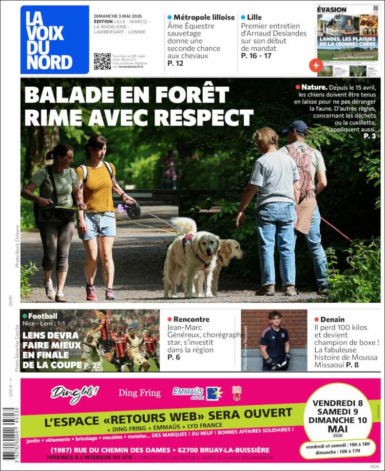 Portada de La Voix du Nord (Francia)