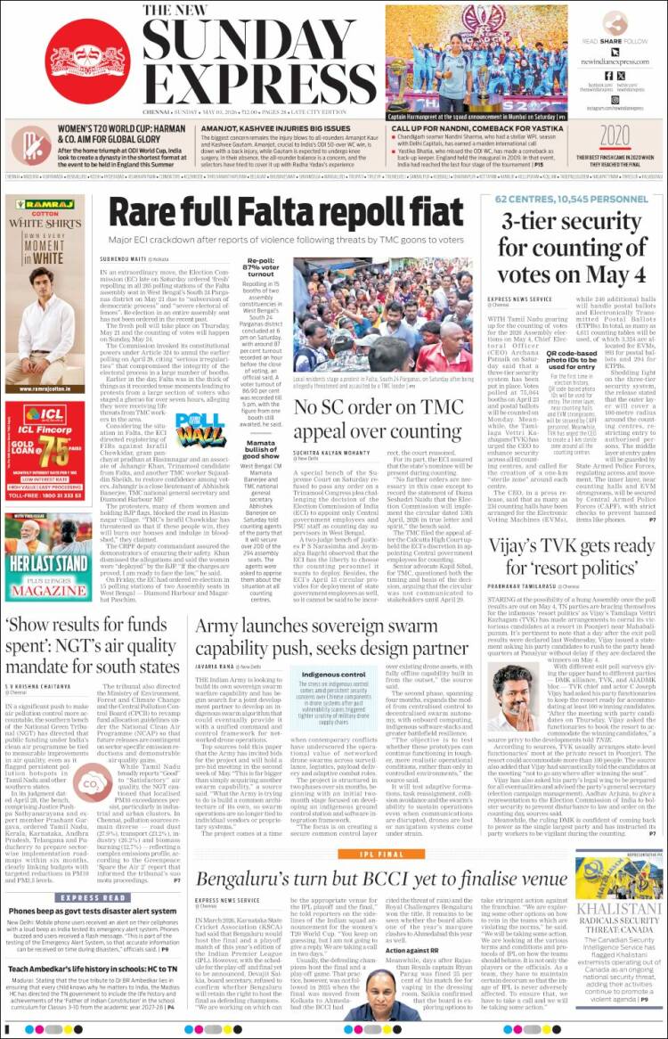 Portada de New Indian Express (India)