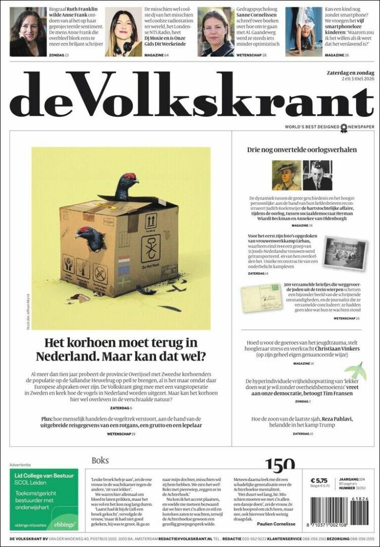 Portada de De Volkskrant (Pa&iacute;ses Bajos)