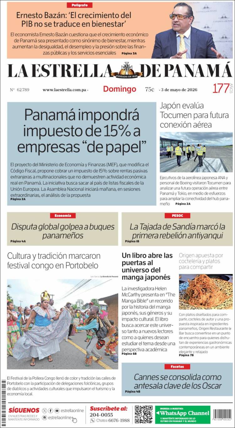 Portada de La Estrella de Panamá (Panama)