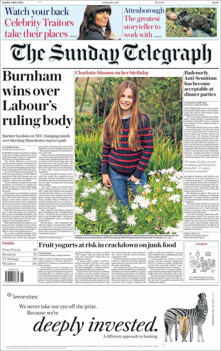 Portada de Daily Telegraph (Reino Unido)