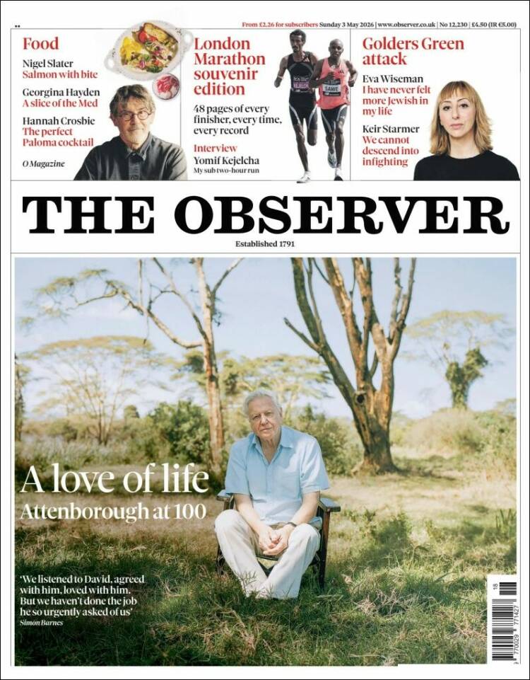 Portada de The Observer (Reino Unido)