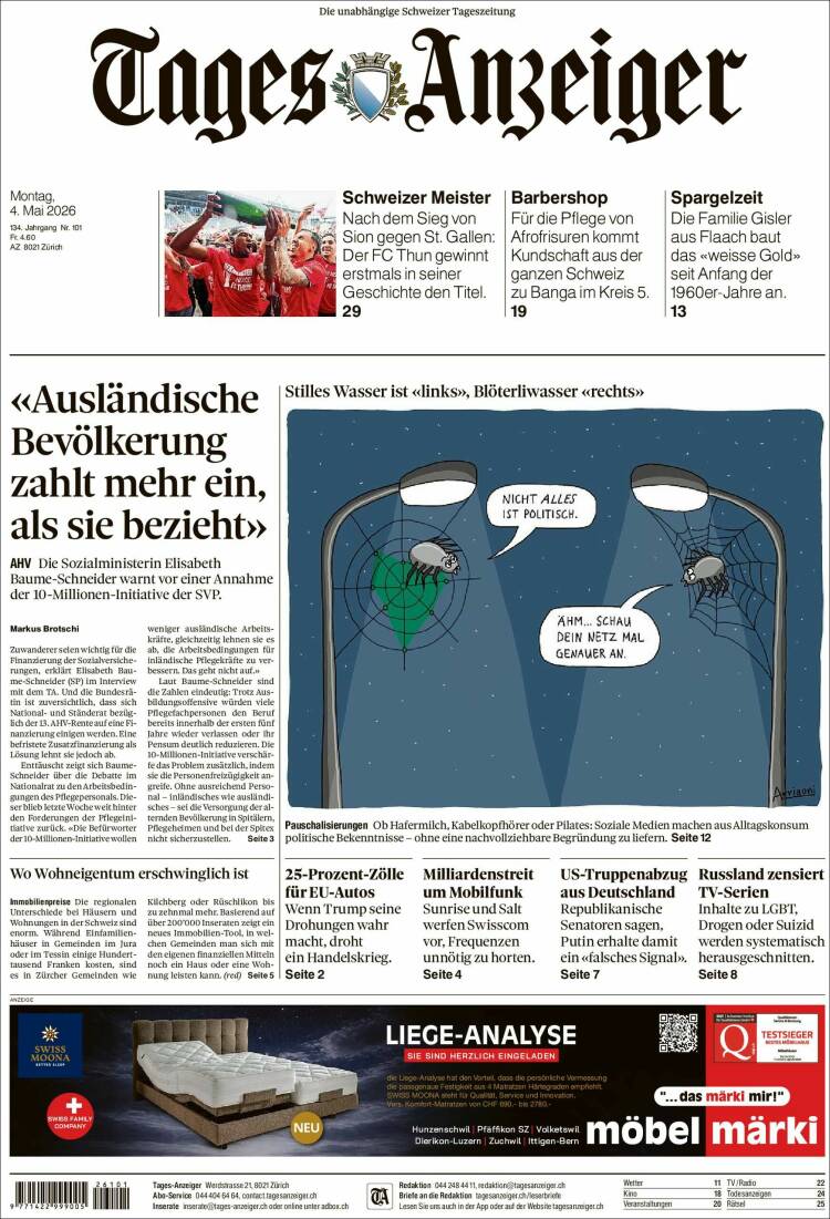 Portada de Tages-Anzeiger (Suiza)