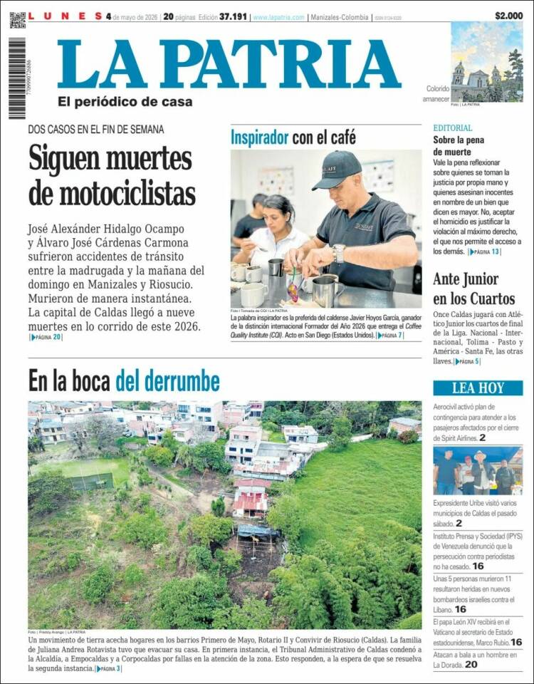 Portada de La Patria (Colombia)