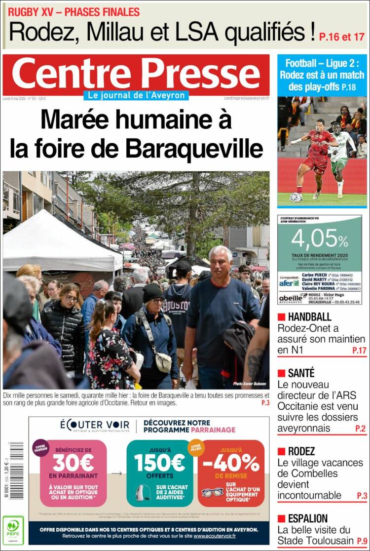 Portada de Centre Presse (Francia)