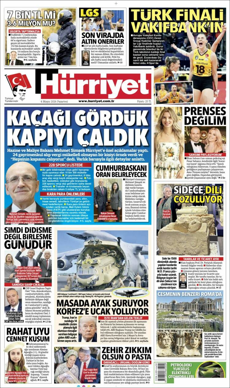 Portada de Hürriyet (Turqu&iacute;a)