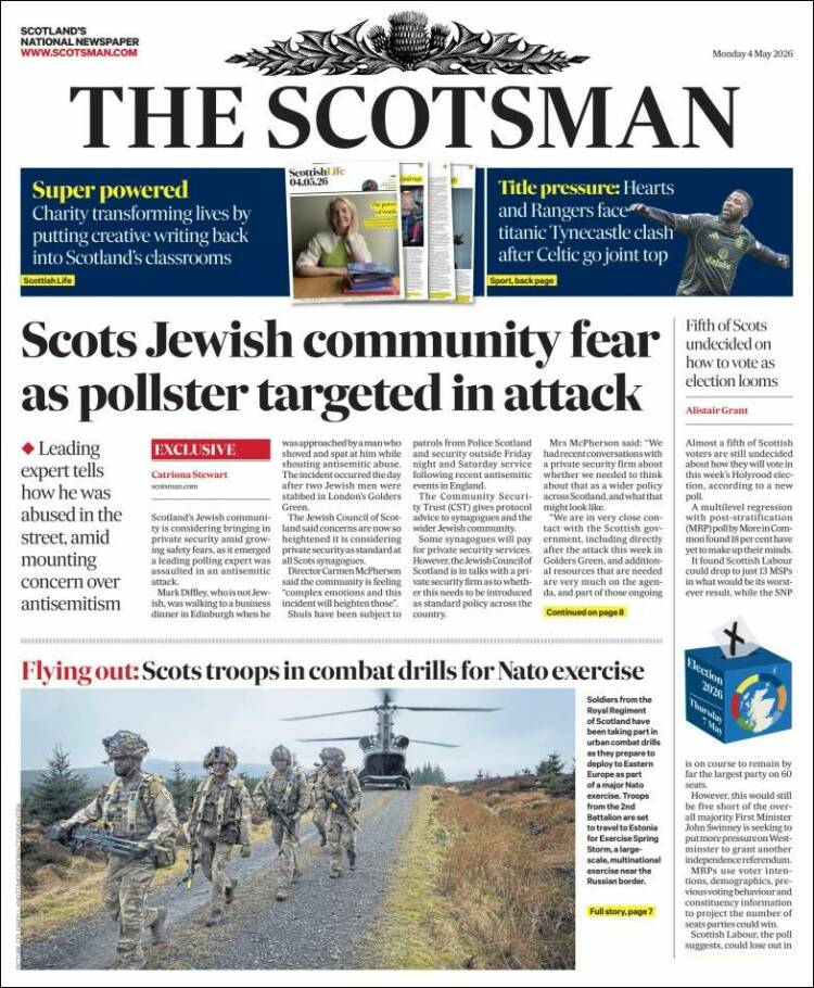 Portada de The Scotsman (Reino Unido)