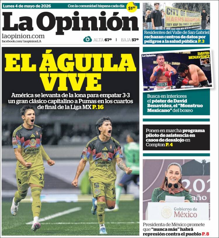 Portada de La Opinión (USA)