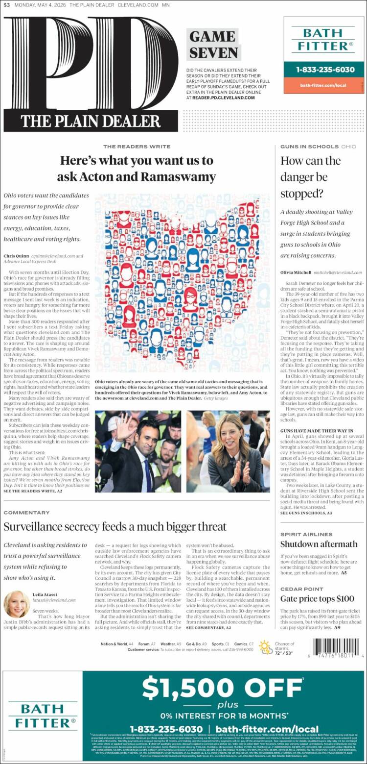 Portada de The Plain Dealer (USA)