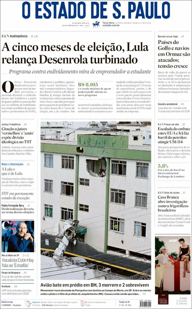 Portada de O Estado de São Paulo (Brasil)