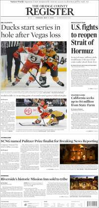 Portada de The Orange County Register (USA)