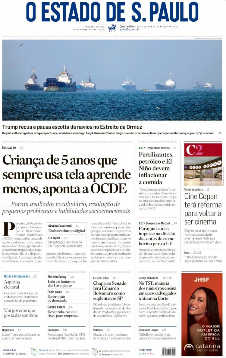Portada de O Estado de São Paulo (Brasil)