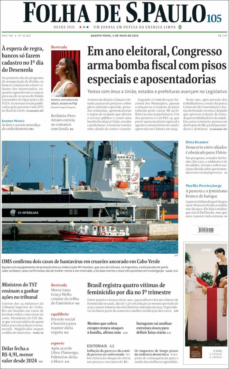 Portada de Folha de São Paulo (Brasil)