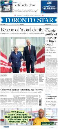 Portada de The Toronto Star (Canada)