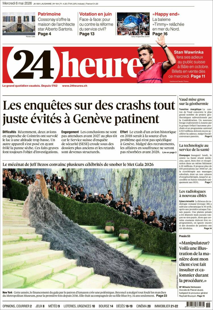 Portada de 24 Heures (Suiza)