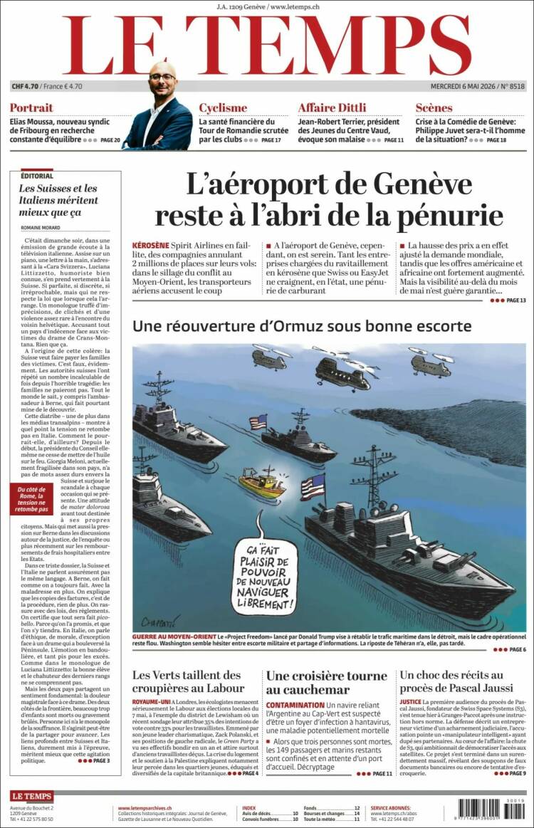 Portada de Le Matin (Suiza)