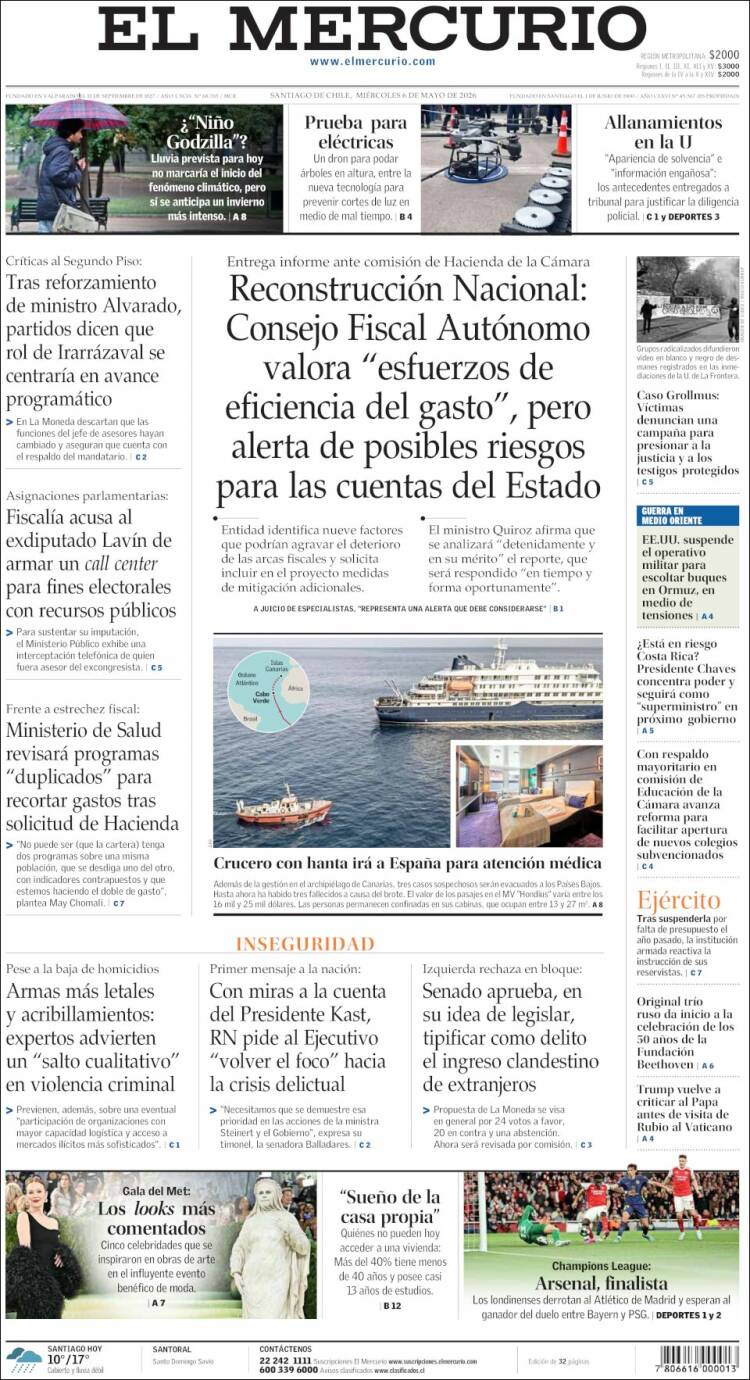 Portada de El Mercurio (Chile)