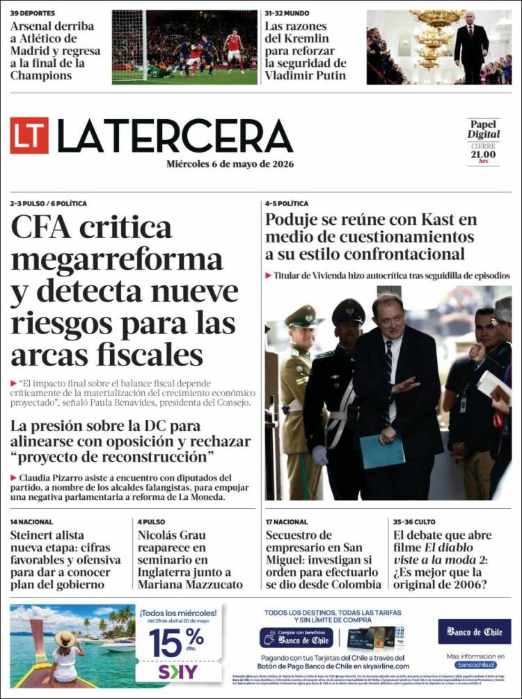 Portada de La Tercera (Chile)