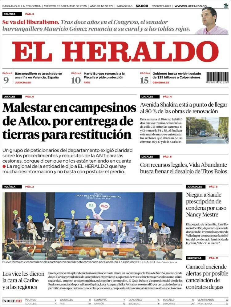 Portada de El Heraldo (Colombia)