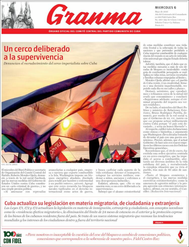 Portada de Granma (Cuba)
