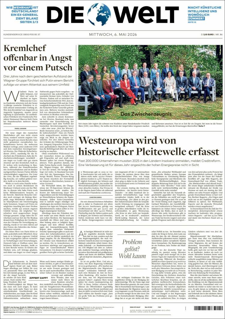 Portada de Die Welt (Alemania)