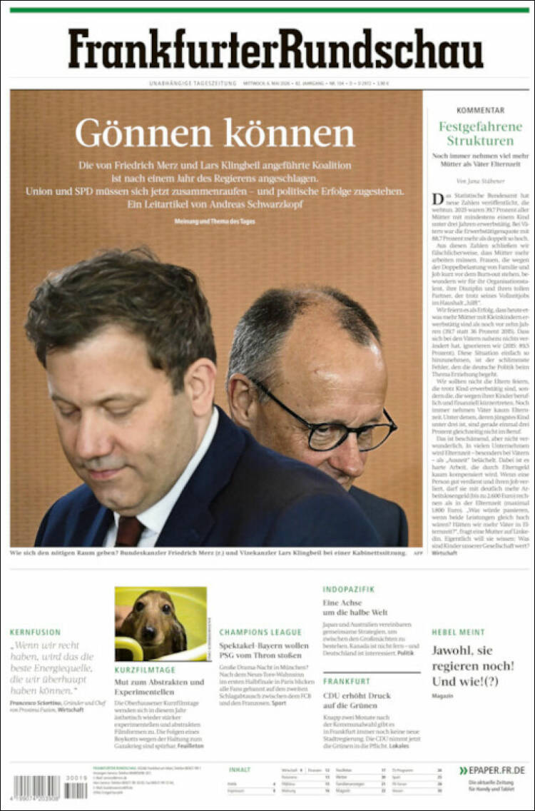 Portada de Frankfurter Rundschau (Alemania)