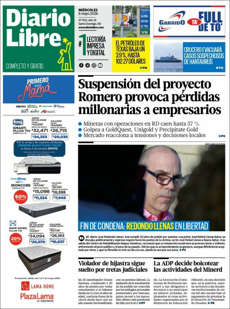 Portada de Diario Libre (R. Dominicana)
