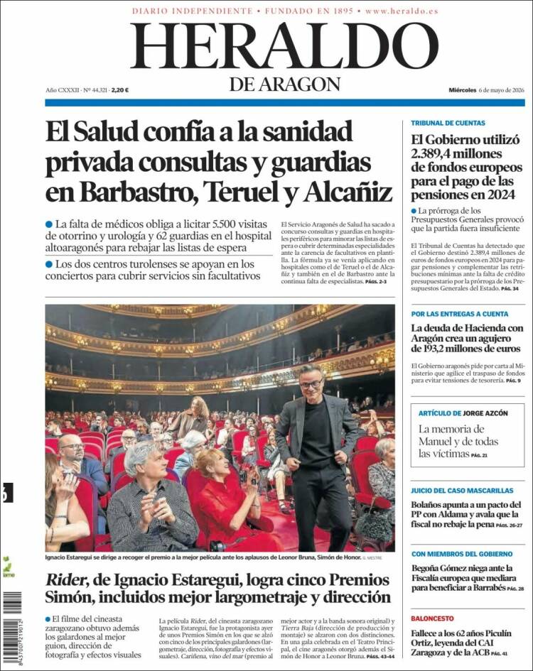 Portada de Heraldo de Aragón (Espa&ntilde;a)