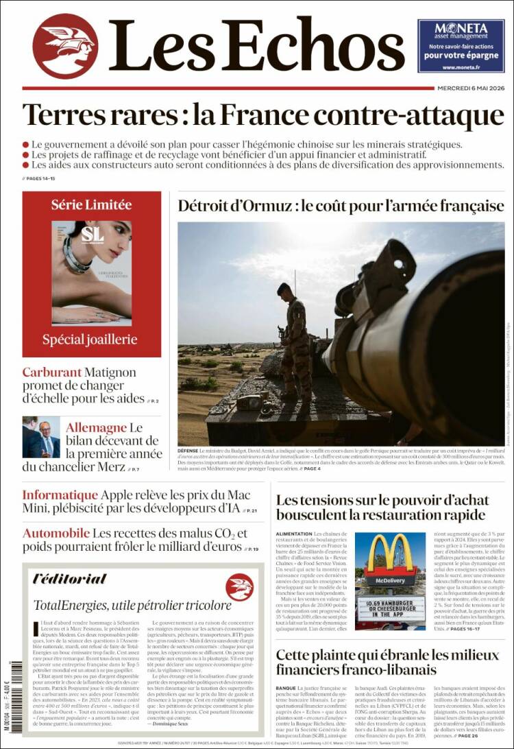 Portada de Les Echos (Francia)