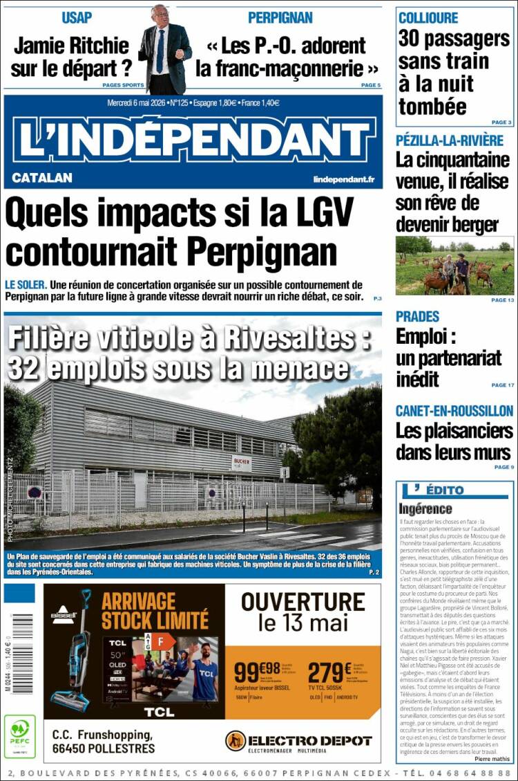 Portada de Le Indépendant (Francia)