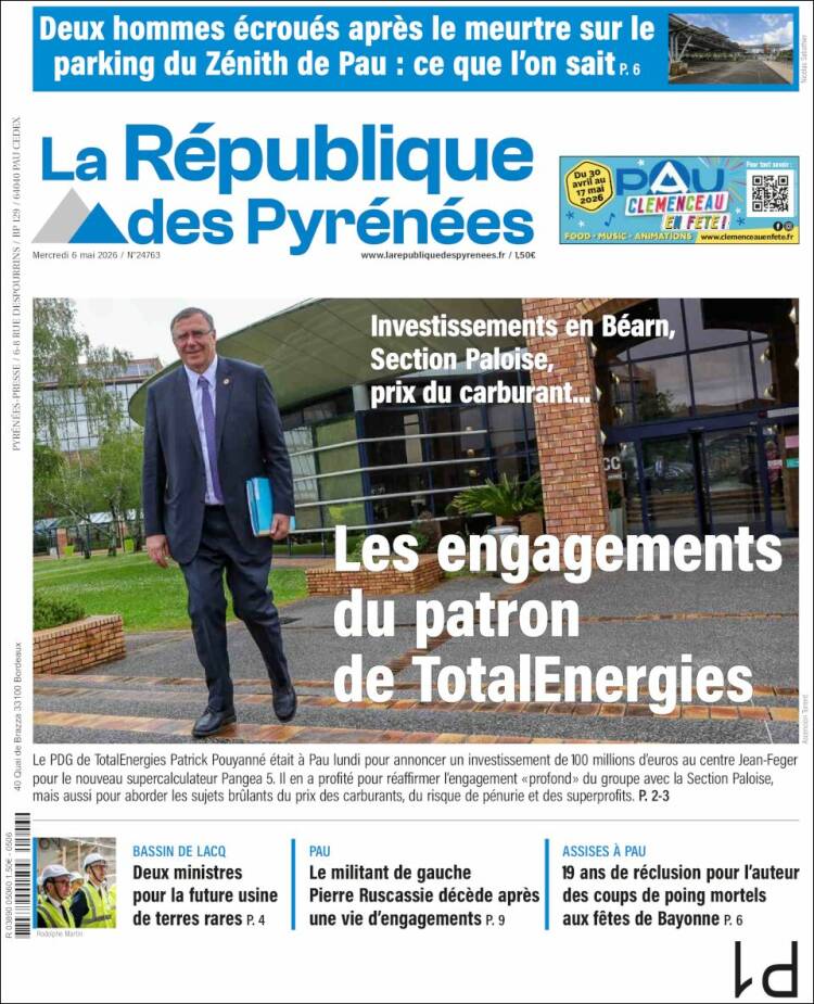 Portada de La République des Pyrénées (Francia)