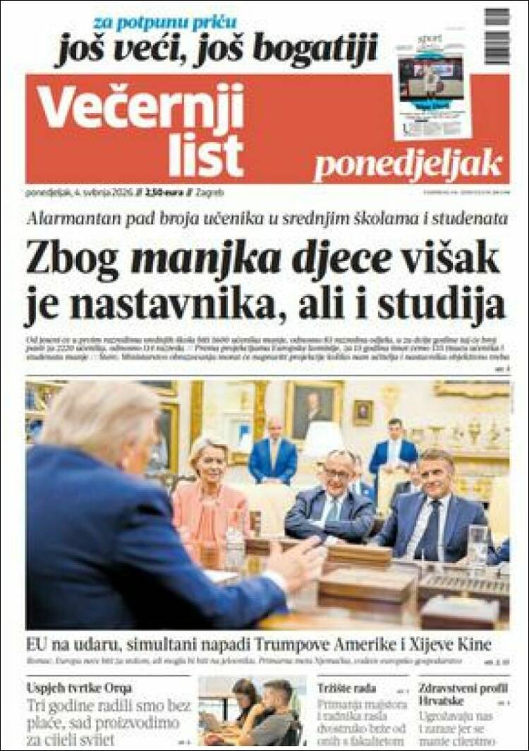 Portada de Večernji (Croacia)
