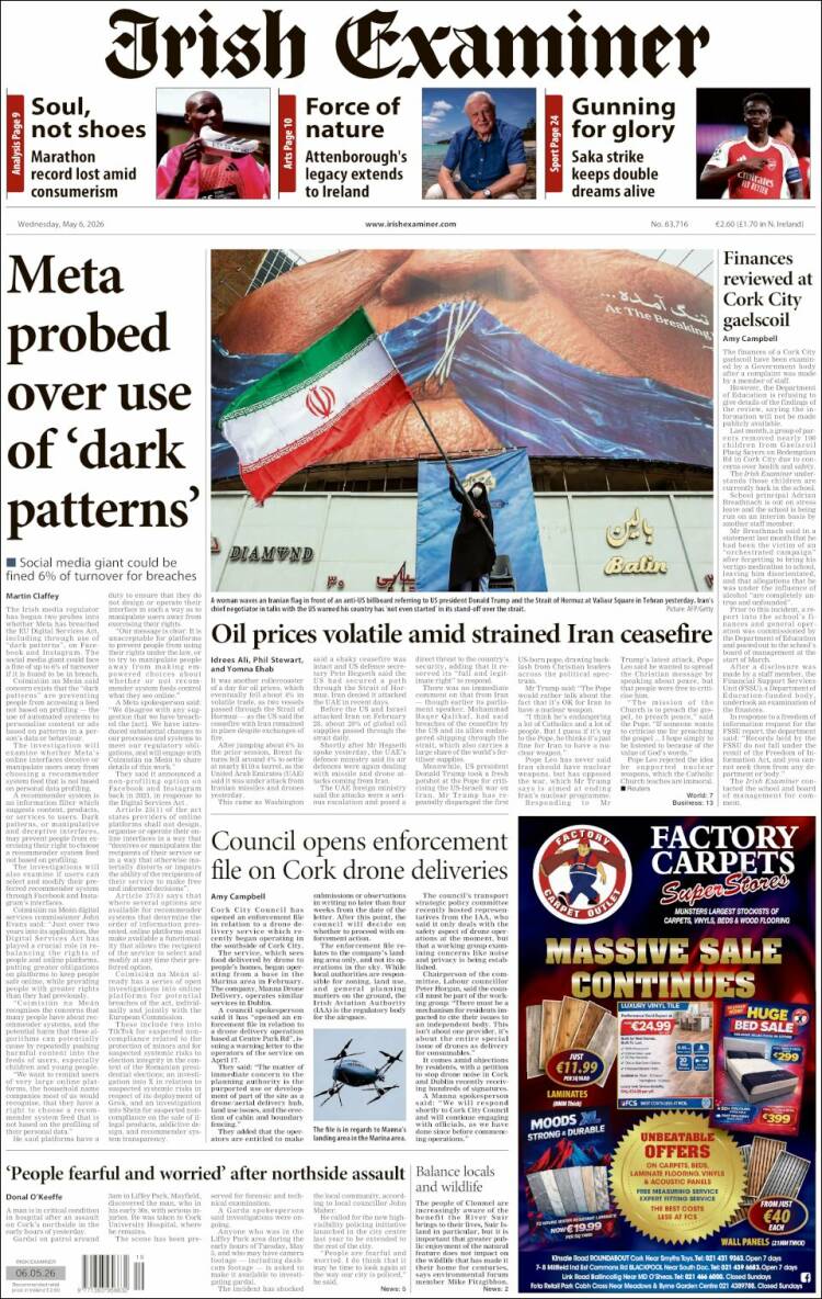Portada de Irish Examiner (Irlanda)