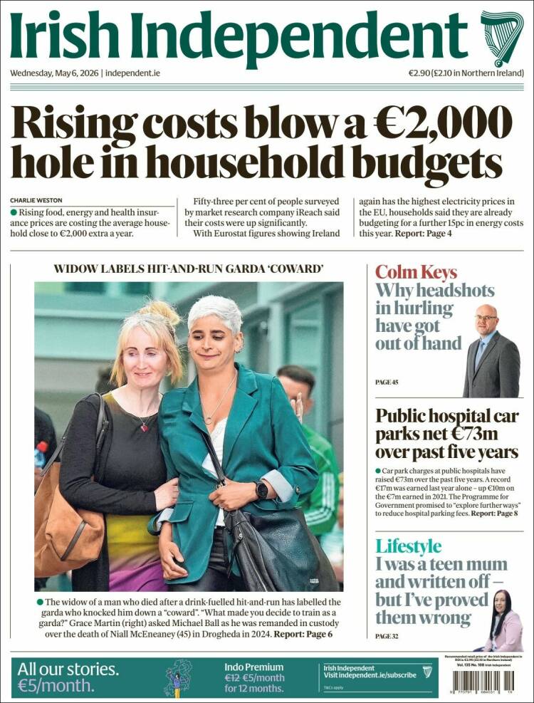 Portada de Irish Independent (Irlanda)