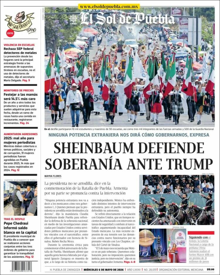 Portada de El Sol de Puebla (M&eacute;xico)