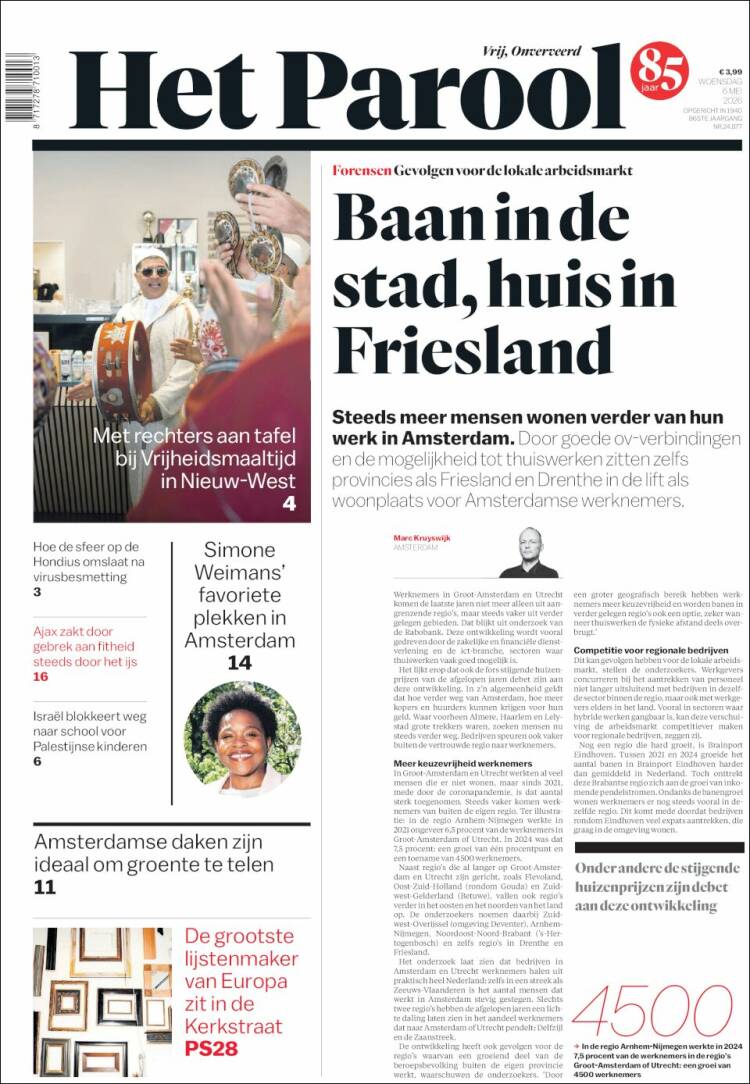Portada de Het Parool (Pa&iacute;ses Bajos)