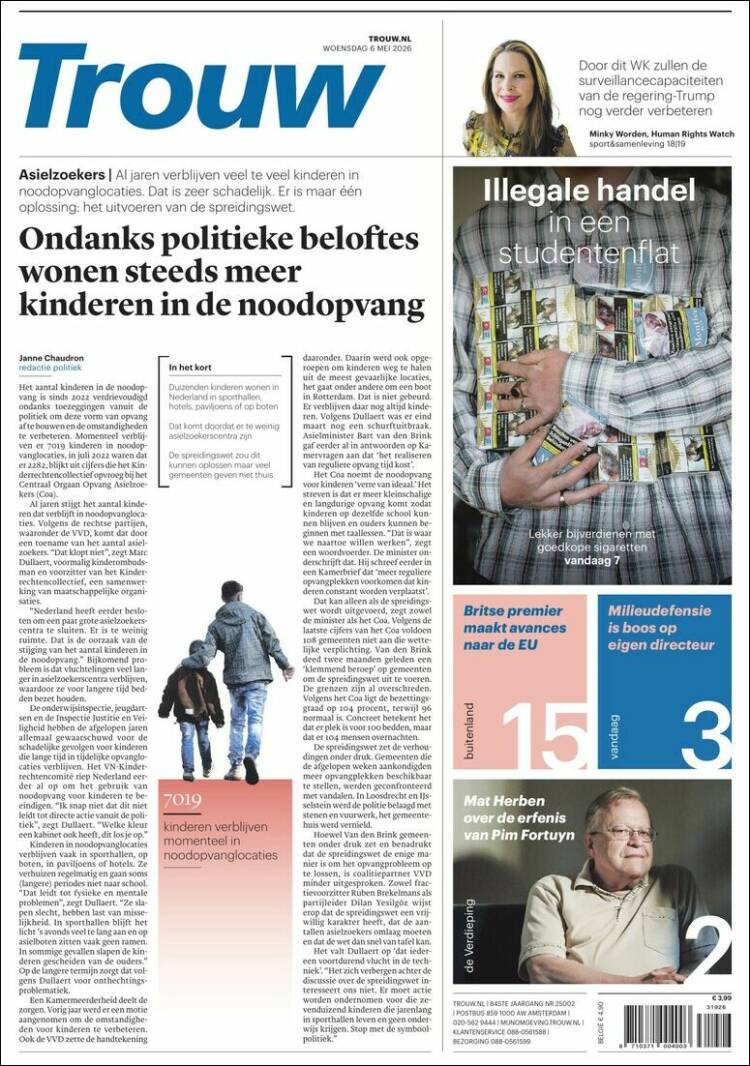Portada de Trouw (Pa&iacute;ses Bajos)