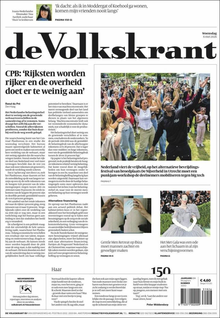 Portada de De Volkskrant (Pa&iacute;ses Bajos)