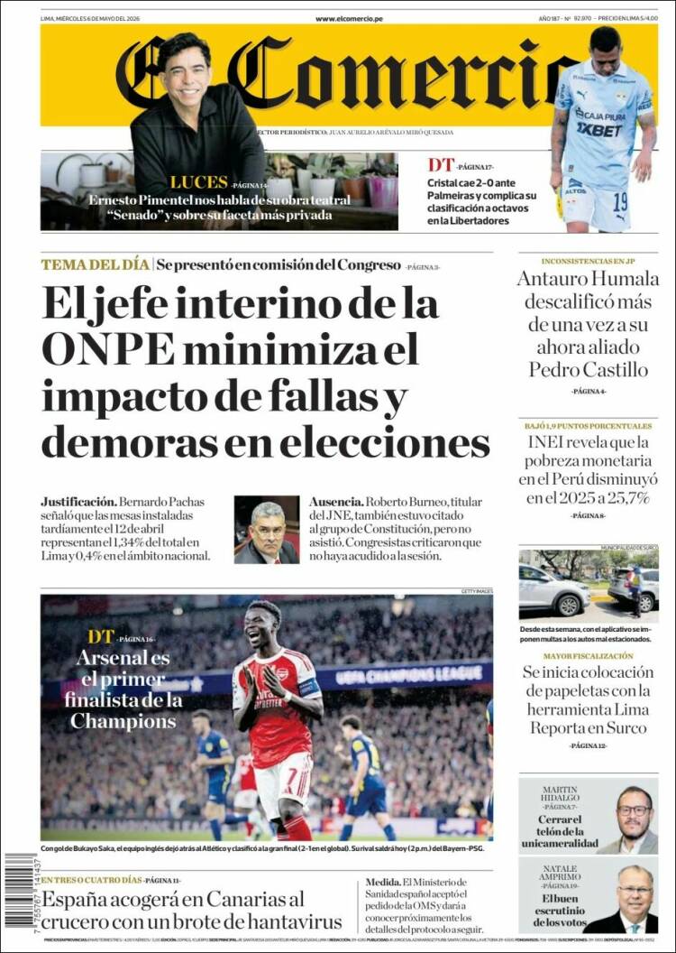 Portada de El Comercio (Per&uacute;)