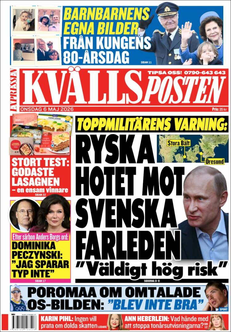 Portada de Kvällsposten (Suecia)
