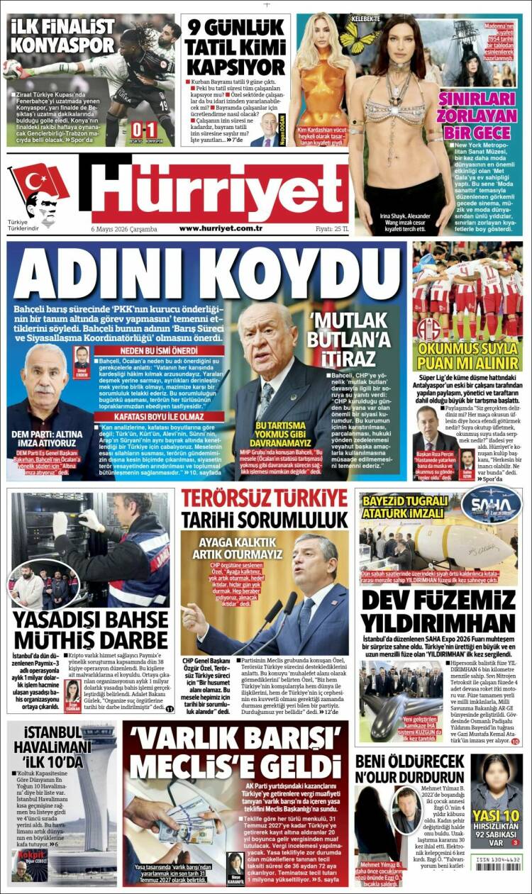 Portada de Hürriyet (Turqu&iacute;a)