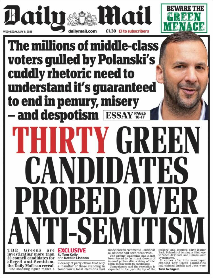 Portada de Daily Mail (Reino Unido)