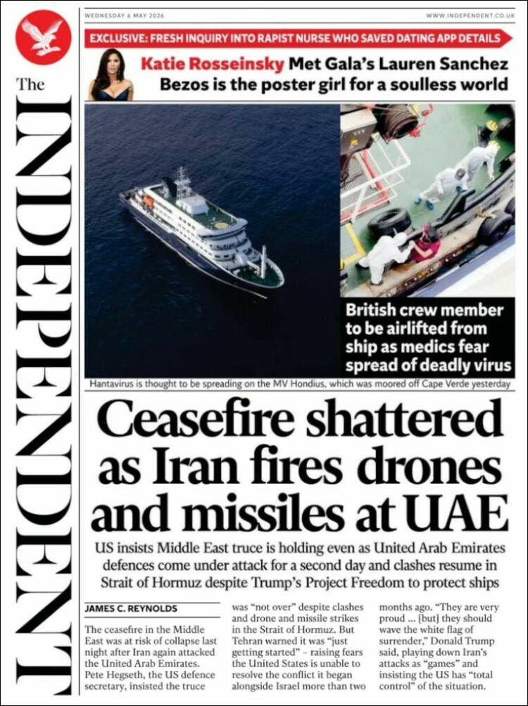 Portada de The Independent (Reino Unido)