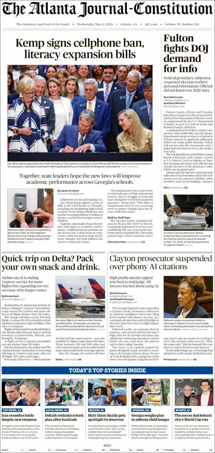 Portada de The Atlanta Journal-Constitution (USA)