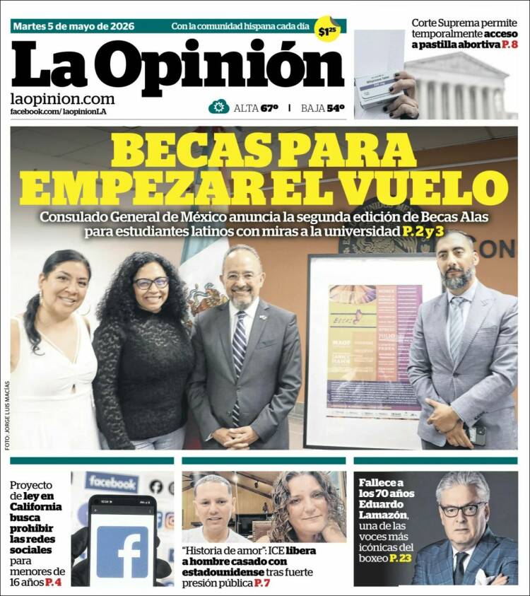 Portada de La Opinión (USA)