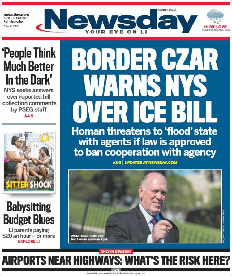 Portada de Newsday (USA)