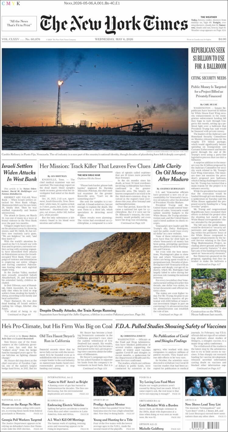 Portada de New York Times (USA)